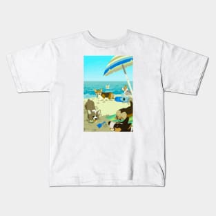 Pups on Corgi Beach Kids T-Shirt